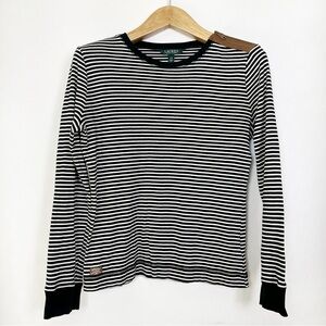 Ralph Lauren Women‎ Black and White Striped Top with Elbow Patches Size Large